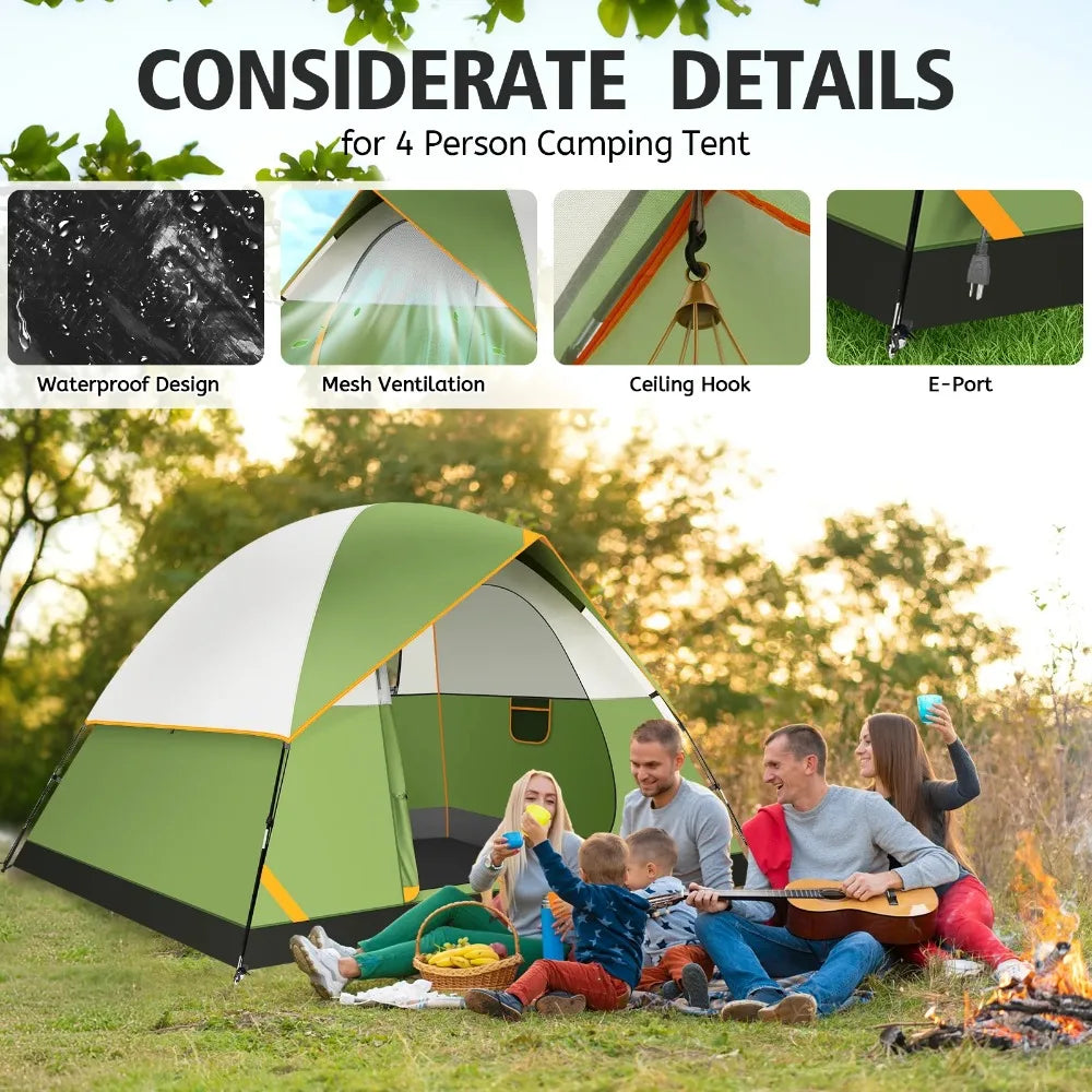 4 Person Tent for Camping with Waterproof Rainfly,Windproof Instant Family Dome Camping Tent with Mesh Door & Ventilation Window