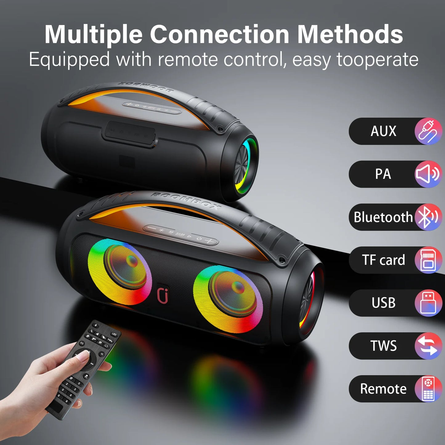 Portable Bluetooth Wireless Speaker, Loud Boombox Speaker with Subwoofer, Powerful Deep Bass Stereo Sound, IP65 Waterproof