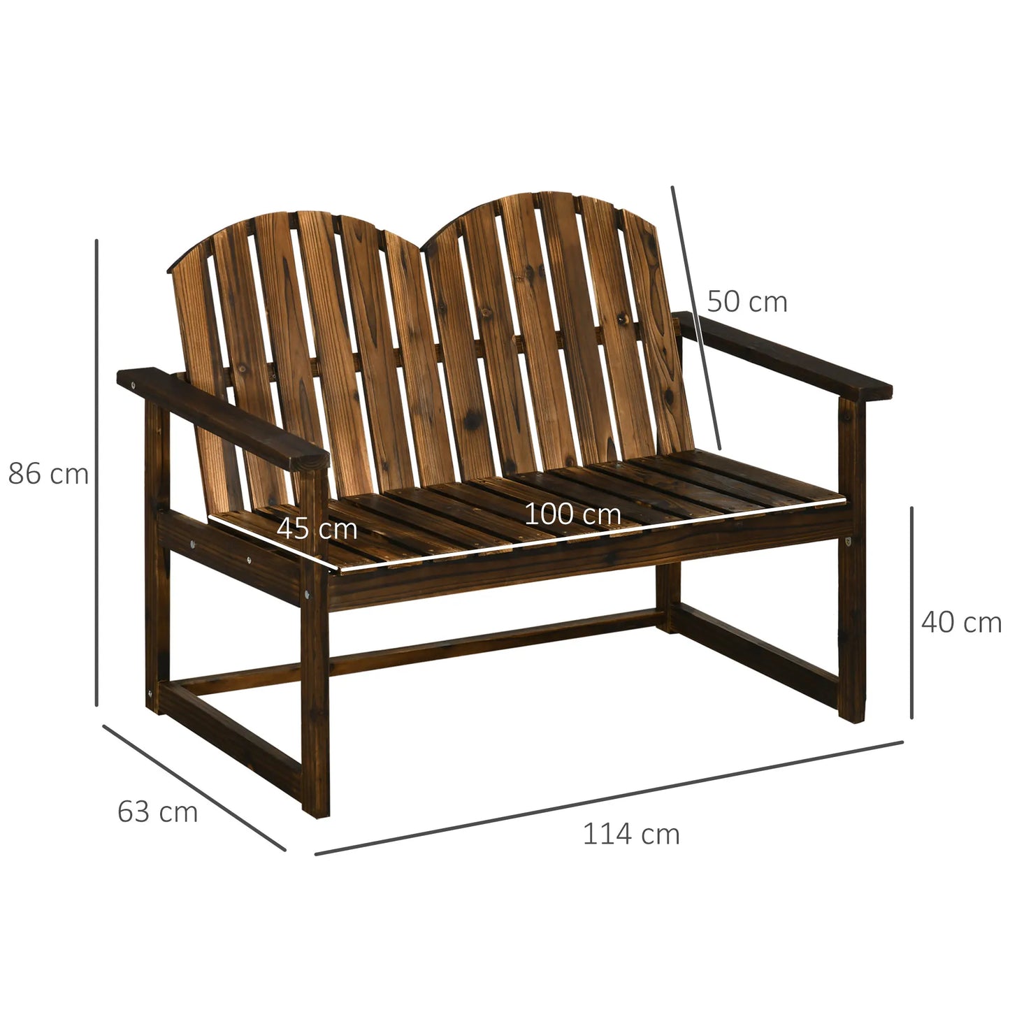 Outsunny Outdoor Wooden Garden Bench, Patio Loveseat Chair with Slatted Backrest and Smooth Armrests for Two People