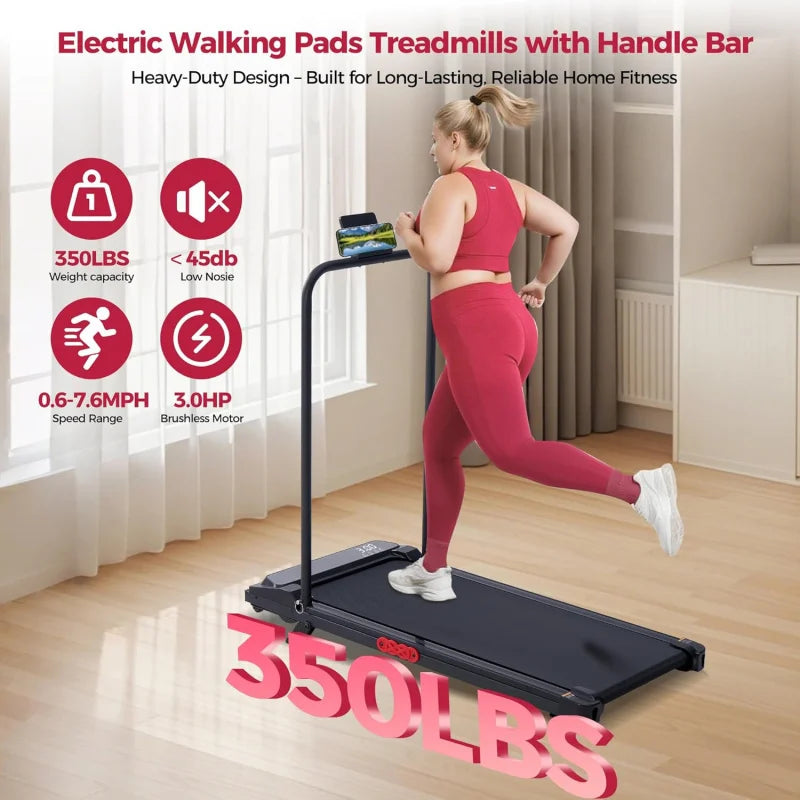 Walking Pad with Handle Bar and Incline, 3.0HP Under Desk Treadmill for Home Small Space, 0.6-7.6MPH