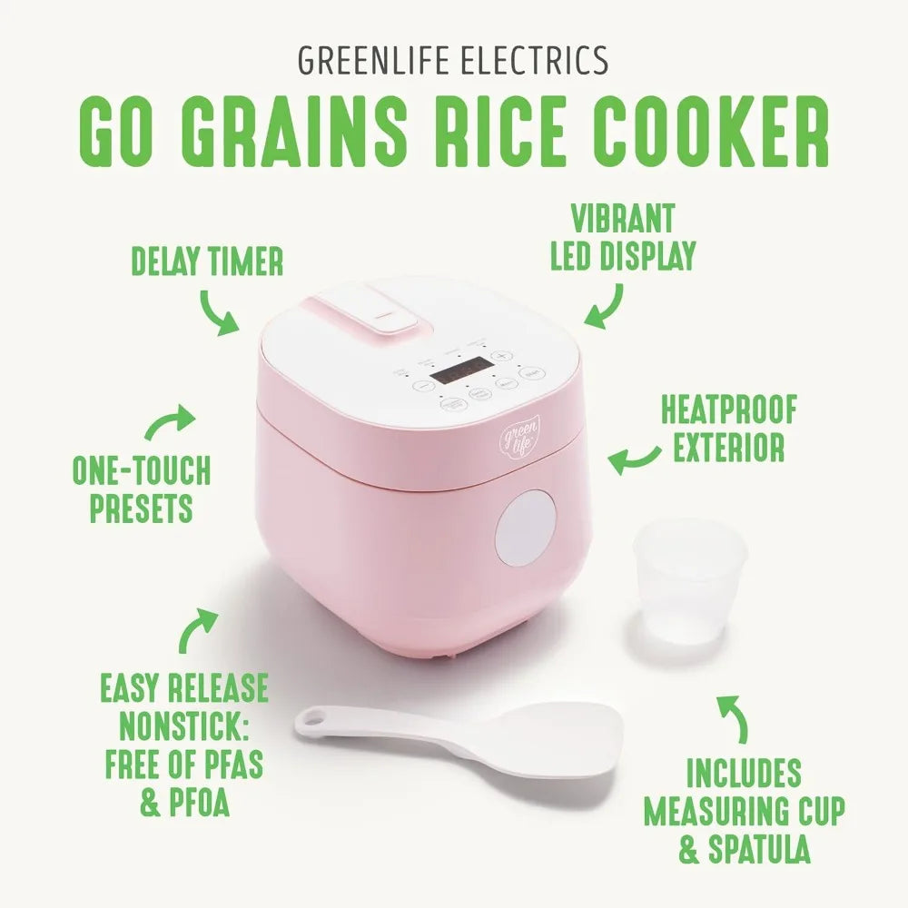 Digital Rice Cooker, 2 Cups Uncooked/4 Cooked Rice, Healthy Cooking, Auto Presets & Keep Warm, Touchscreen, Pink