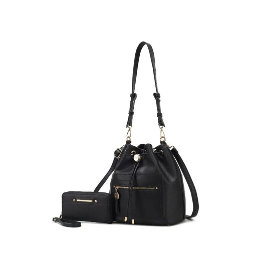 MKF Collection Larissa Vegan Leather Women's Bucket Bag with Wallet Bucket Handbag Tote Shoulder Crossbody for Women