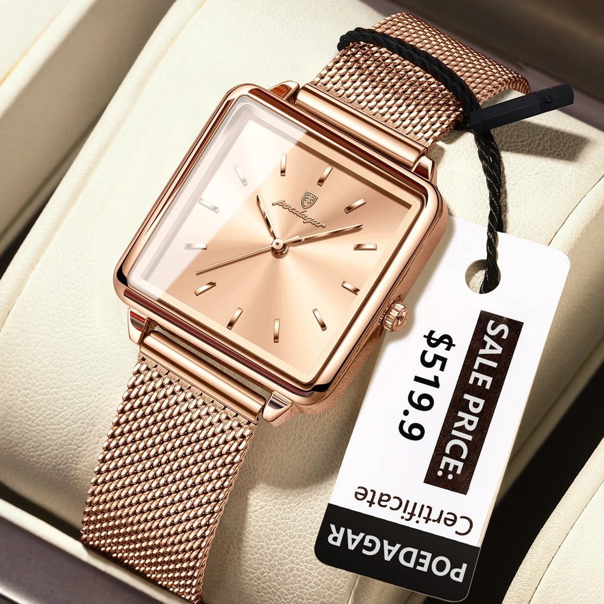 POEDAGAR Fashion Ladies Watch Waterproof Square Elegant Watch For Woman Mesh Stainless Steel Quartz Women's Watches Female Reloj