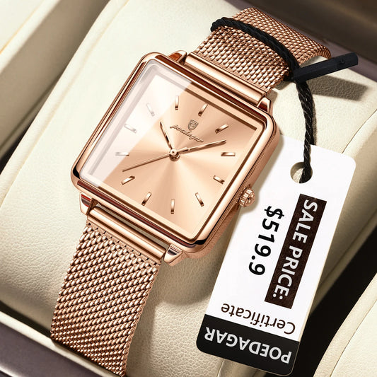 POEDAGAR Fashion Ladies Watch Waterproof Square Elegant Watch For Woman Mesh Stainless Steel Quartz Women's Watches Female Reloj