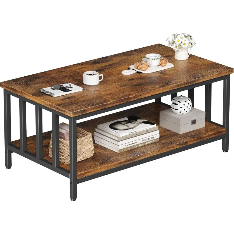 Coffee Table for Living Room with Slatted Sides Frame, Modern Farmhouse Living Room Table