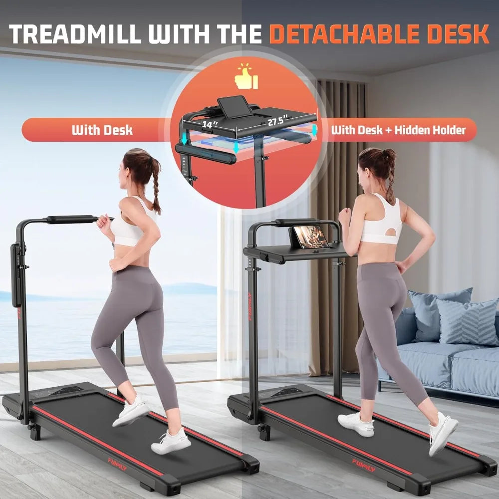 Walking Pad Treadmill with Desk Workstation 15% Incline Handle Bar Foldable Under Desk Treadmill for Home Office 400lbs