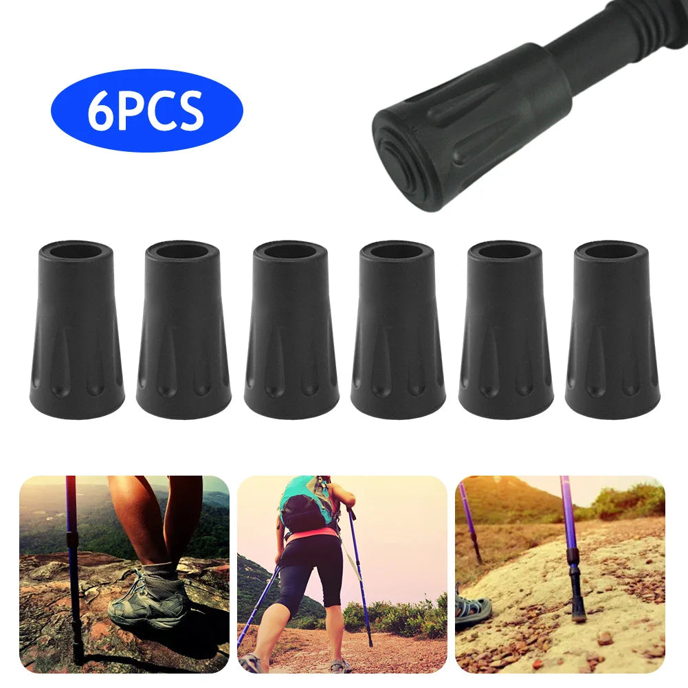 6pcs Non-slip Walking Pole Stick End Protector Lightweight Hiking Stick Replacement Tips Buffer Outdoor Accessories