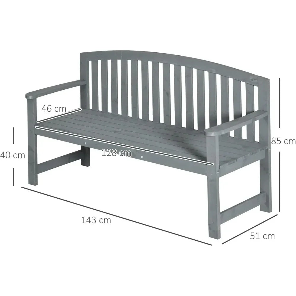 2 Seater Wooden Garden Bench with Armrest,  Outdoor Furniture Chair for Park, Balcony