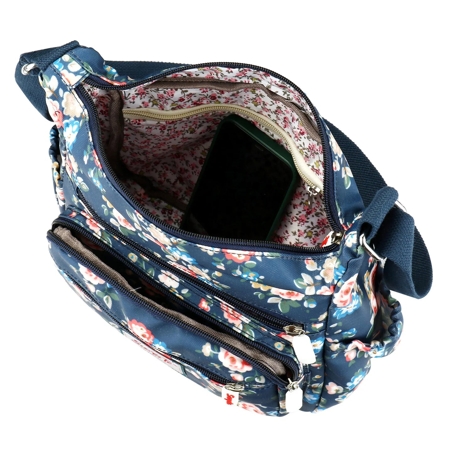 Women Crossbody Bags Casual Shoulder Backpack Multi Layered Floral Print Mother Handbag Canvas Cloth Bag Travel Messenger Purses