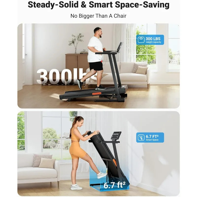 Treadmill with Incline, 3.0 HP Foldable Treadmills for Home, Brushless Motor Auto Incline Treadmill, 12 Level Adjustable,