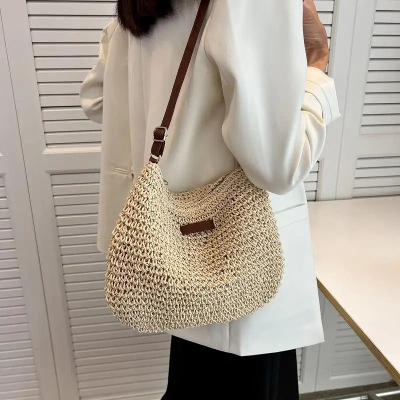 2025 Ladies Fashion Summer Straw Crossbody Bag Women Beach Holiday Shopping Woven Shoulder Handbag Messenger Purses For Bags