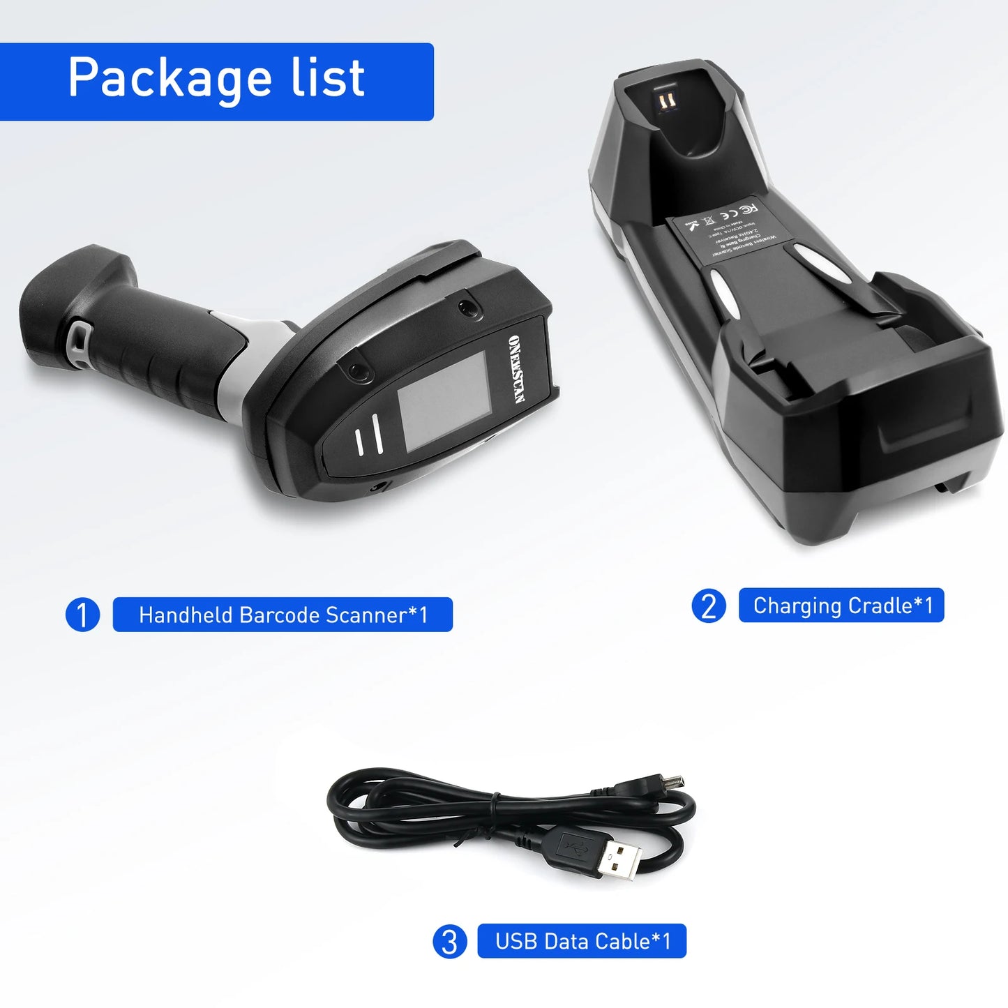 Wireless Barcode Scanner with LCD Display & Charging Dock | 0.1s Fast Scan | USB/Bluetooth| Plug & Play