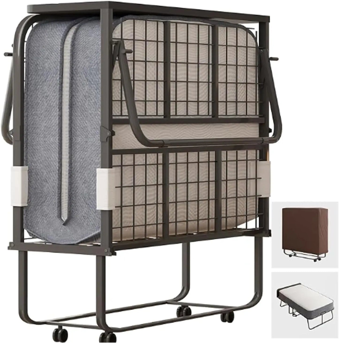 Folding Bed with 5" Foam Mattress, 75" x 31" Rollaway Bed,Cot Size Space-Saving Guest Bed with Headboard,with Sturdy Metal Frame