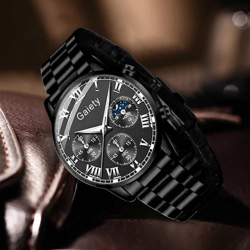 2PCS Men's Watch Set Fashion Trend Digital Scale Dial Quartz Watch Set Suitable for Daily Clothing Matching Perfect Gift