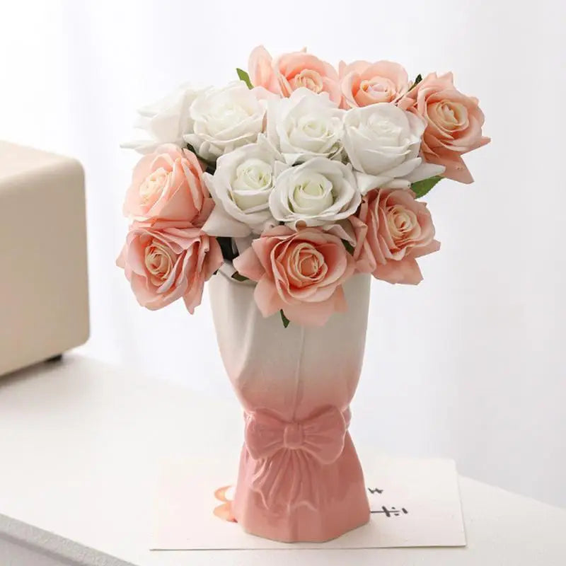 Ceramic Flower Bow Vase Bouquet Vase Plants Pot Dried Flowers Branches Vase Plants Basket Nordic White pink Ceramic Vase