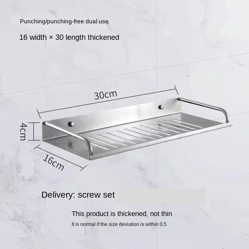 Bathroom Shelf Organizer Storage Wall Mounted Shelves Kitchen Shower Rack Stainless Steel Shampoo Holder Drain Water Accessories