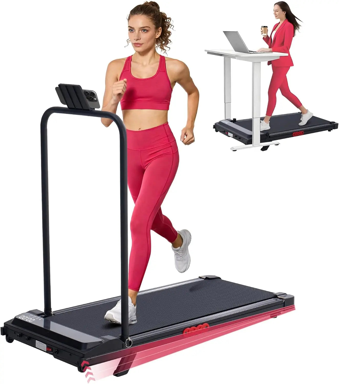 Walking Pad with Handle Bar and Incline, 3.0HP Under Desk Treadmill for Home Small Space, 0.6-7.6MPH