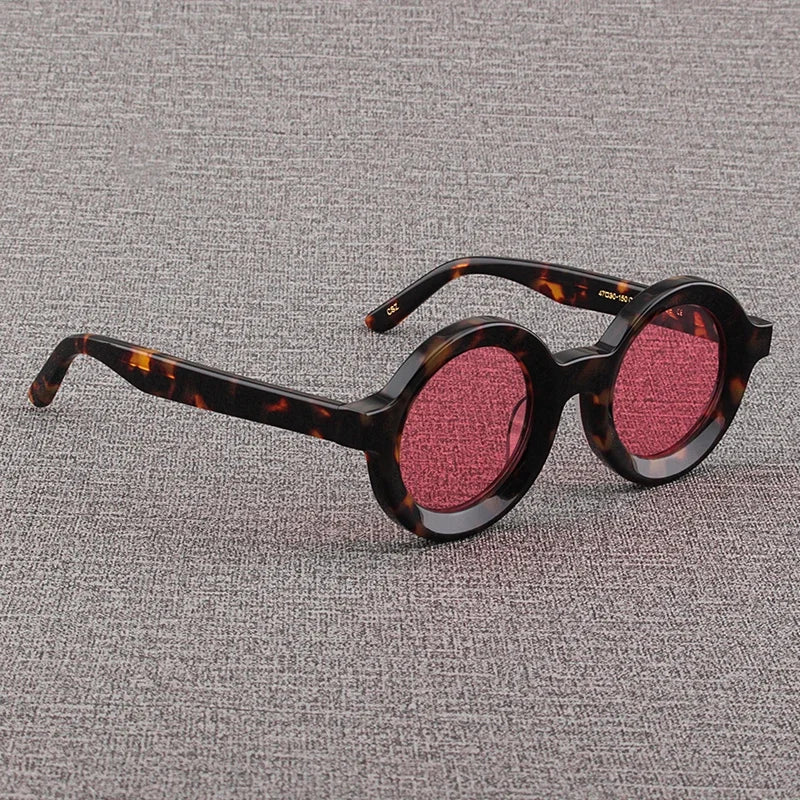 Luxury Sunglasses for Women Round Coarse Frame Frosted Matte Gray Pink Lenses Outdoor Handmade UV400 Men Polarized SUN GLASSES