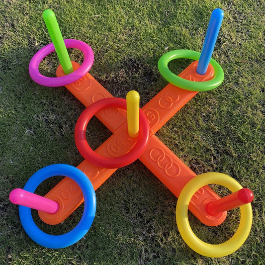 Colorful Ring Toss Game for Friends or Family Indoor/Outdoor Interactive Fun & Fitness Set Vibrant Rings with Inflatable Batons