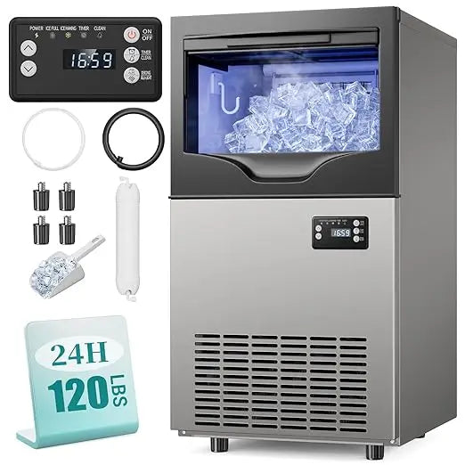 Commercial Ice Maker Machine,Storage Bin, Under Counter Nugget Ice Maker Wide, Ice Ready for Home Bars and Restaurants