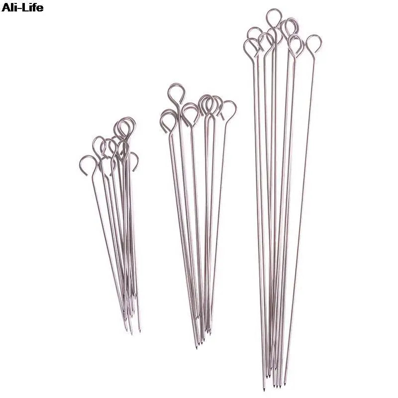 10pcs Outdoor Camping Picnic Meat Goose Round Roast Skewers Stick Stainless Steel BBQ Needle Barbeque Skewers Kitchen Utensils