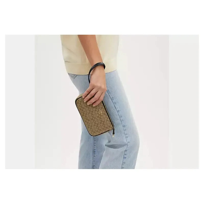 Nolita 19 In Blocked Signature Canvas Women Clutch Bag With Metal Logo Shoulder Bag,Khaki/Black,CS445