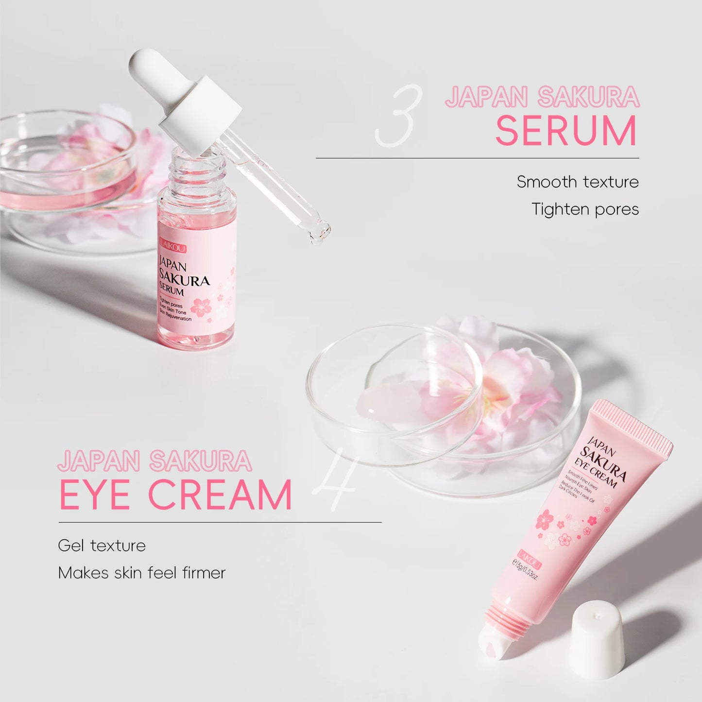 LAIKOU Japan Sakura Skincare Set 6pcs SPF Day Routine Hydrating Anti-Aging Brightening Sun Defense