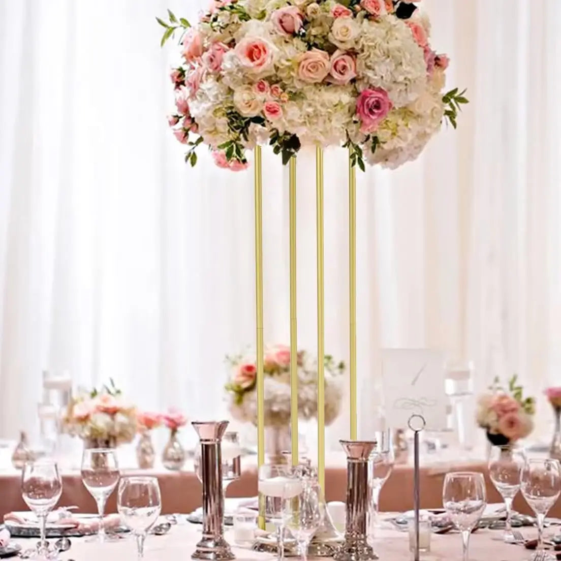 2pcs 31.5inch Rectangular Gold Metal Wedding Flower Stand Vase Column Stand Flower Display Rack for Party Home Decorations