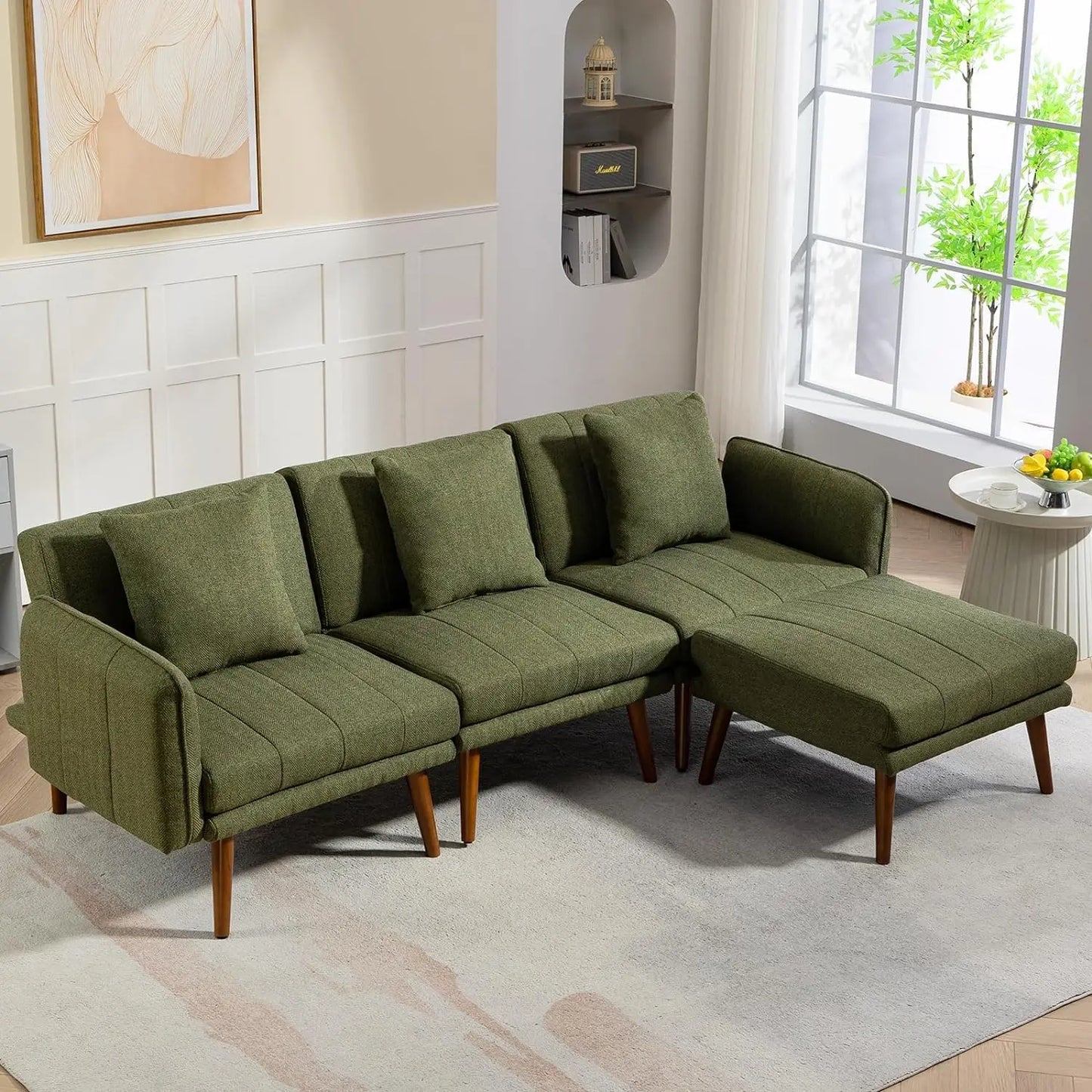 Sectional Couches Convertible Sofa Bed Comfy Sofa with Adjustable Armrest and Backrest for Living Room Bedroom Office Linen