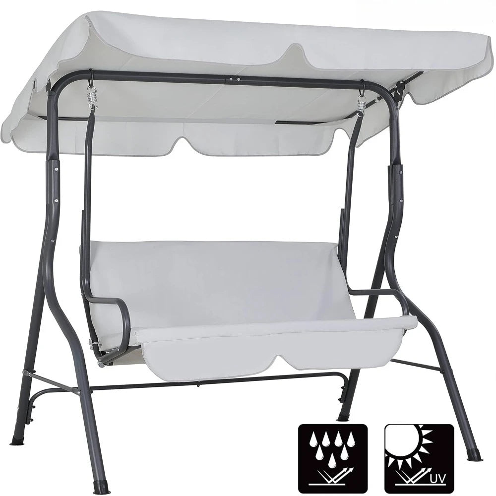 Garden Swing Chair, 2 Seater, Weatherproof Rocking Bench with Roof and Backrest, Non-Slip Feetm Patio Seat, Patio Swing Bench