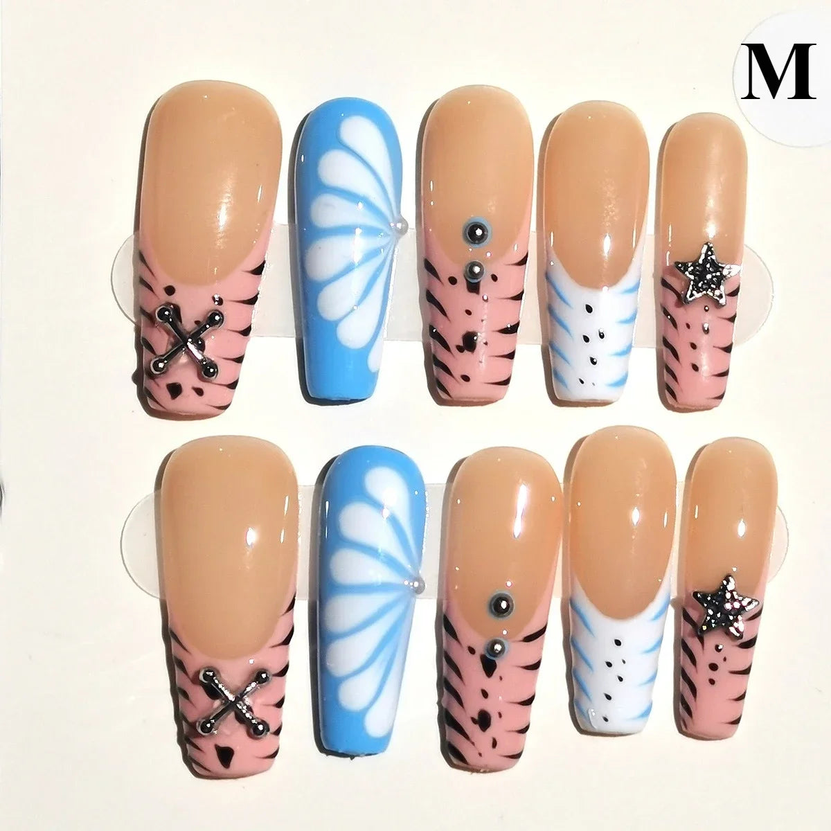 10pcs Handmade Duck Press on Nails Y2K False Nails Leopard Print Fake Nail Tips Short French Design Ins Spice Girl Wearable