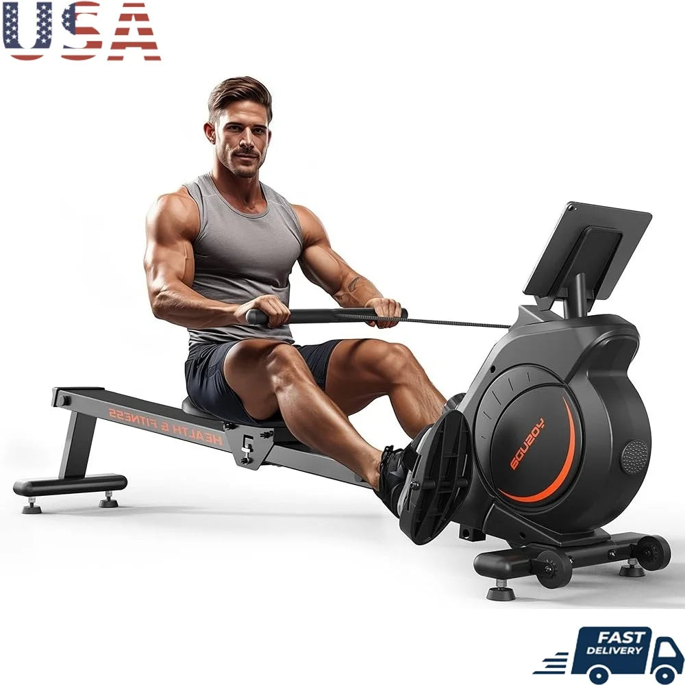 Magnetic Rowing Machine Foldable 350 LB Capacity Bluetooth App Support LCD Monitor Tablet Holder Home Gym Equipment