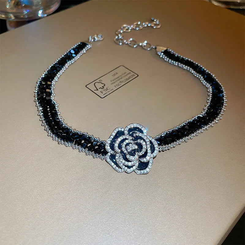 Crystal Flower Jewelry Suit Full Shiny Rhinestone Choker Necklace Women's Neck Chain Anniversarie Jewelry Ornament