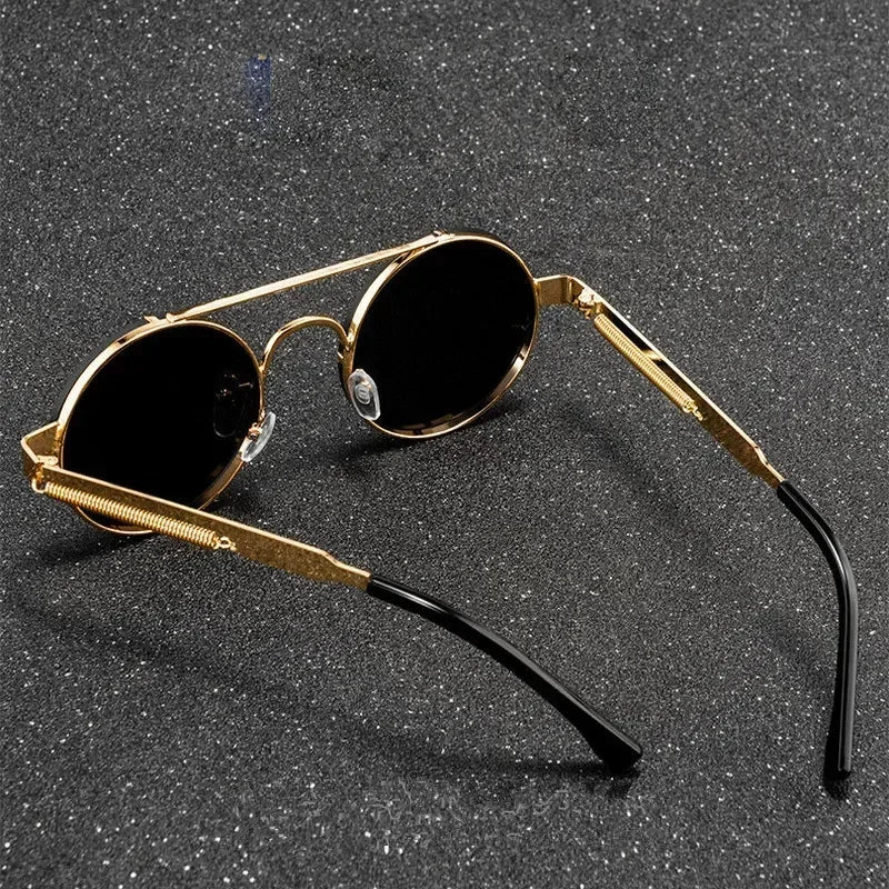 Round Steampunk Sunglasses Men Vintage Rimless Sun Glasses For Women Metal Punk Sun Glasses Elastic Temples Lentes De Sol