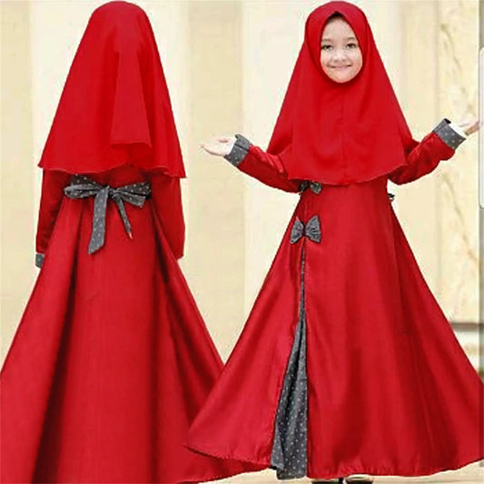 Muslim Kids Girls Prayer Dress 2pcs Set Dubai Turkey Children Hijab Abaya Eid Ramadan Islamic Clothing Khimar Kaftan Niqab Burqa