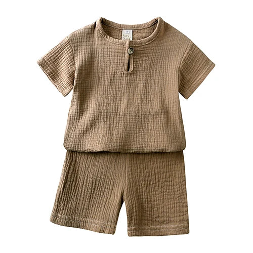 Hot Sale Kids Clothes Sets Outfits 2 Pcs Linen Cotton Infant Baby Boys Girls Clothing Newborn Top T-Shirt+Shorts Children Suit