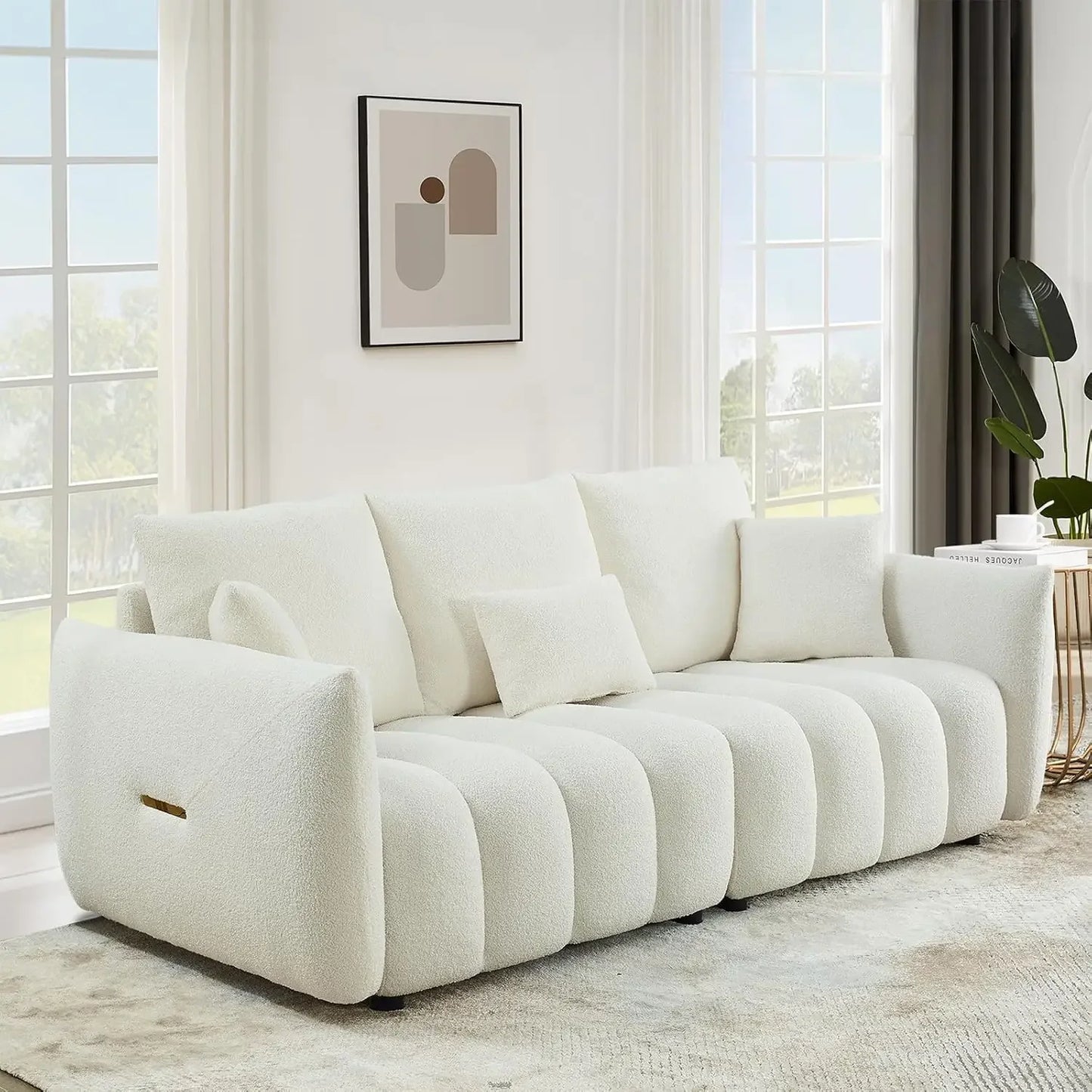 82" Modern Sofa Couch, Comfy Deep Seat Teddy Cloud Sofa, Upholstered 3-Seater Boucle Couch, Oversized Loveseat Living Room Sofas