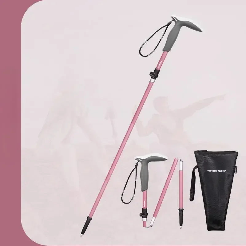 Ultralight folding trekking pole with external lock telescopic carbon fiber hiking cane climbing crutch outdoor equipment
