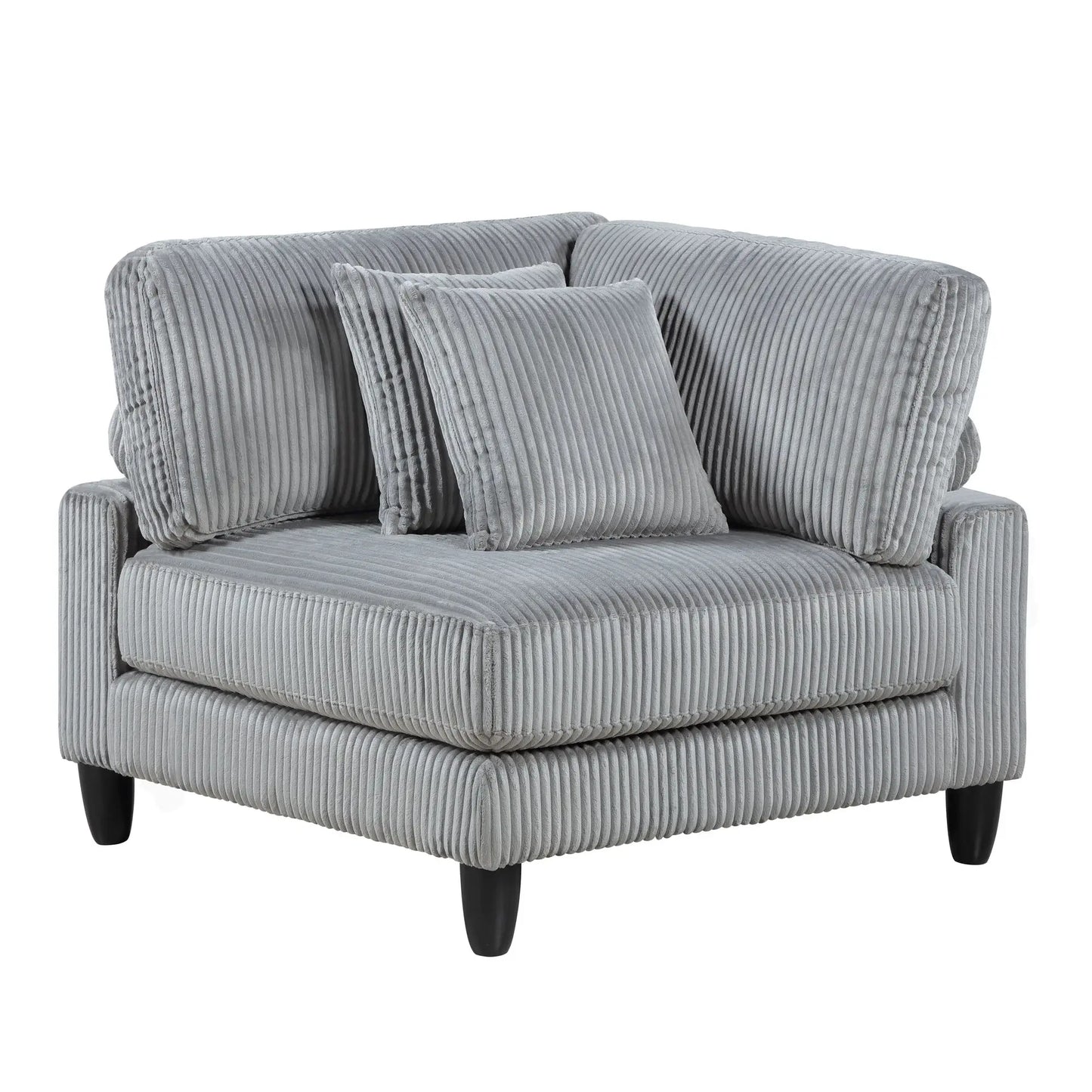 6pc Modular Sectional Set Gray Corduroy Upholstery 3x Armless Chairs 3x Corner Seats Soft Pillows Living Room Furniture