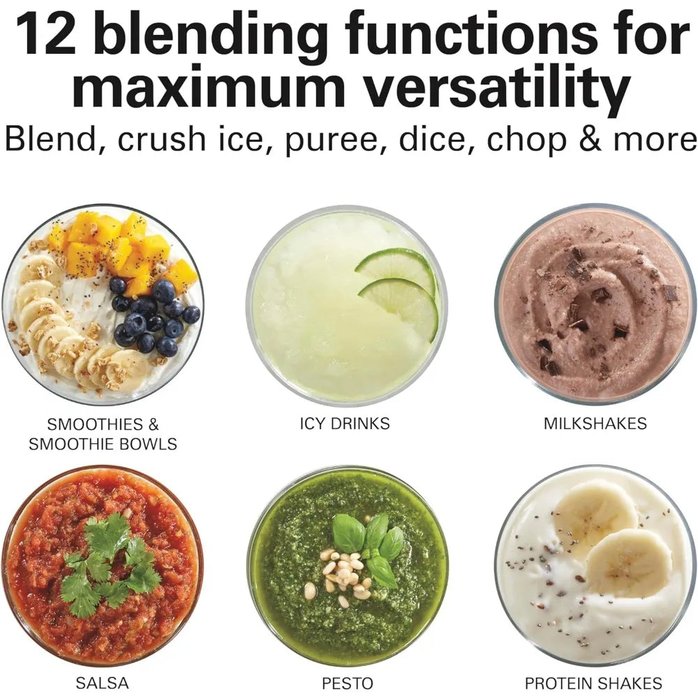 Blender For Smoothies, 40 Oz Glass Jar, 12 Functions Including Puree, Crush Ice, Black, 700 Watts, Black