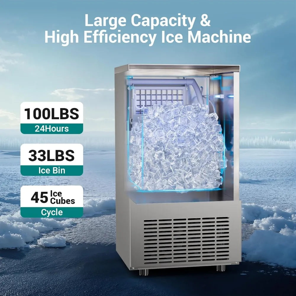 Commercial Ice Maker Machine,Storage Bin, Under Counter Nugget Ice Maker Wide, Ice Ready for Home Bars and Restaurants