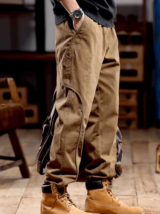 Multi Flap Pockets Men's Straight Leg Cargo Pants Loose Casual Outdoor Pants Men's Work Pants For Hiking Tactical