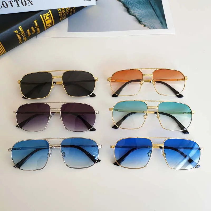 2025 New Pilot Sunglasses for Men Fashion Retro Double Bridge Girder Metal Sun Glasses Women UV400 Male Trending Products Shades