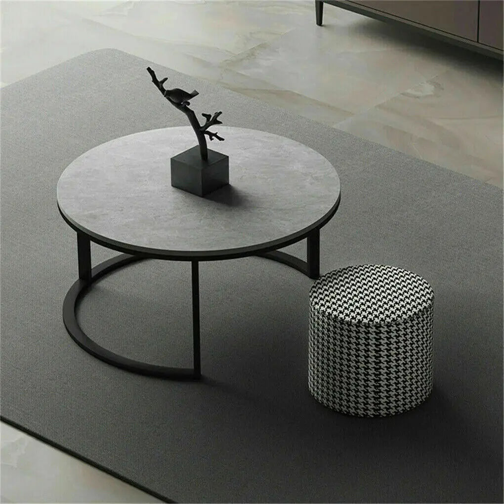 LUVODI Set of 2 Round Nesting Coffee Table Sintered Stone Stacking Marble Side End Table Accent Table for Living Room Apartment