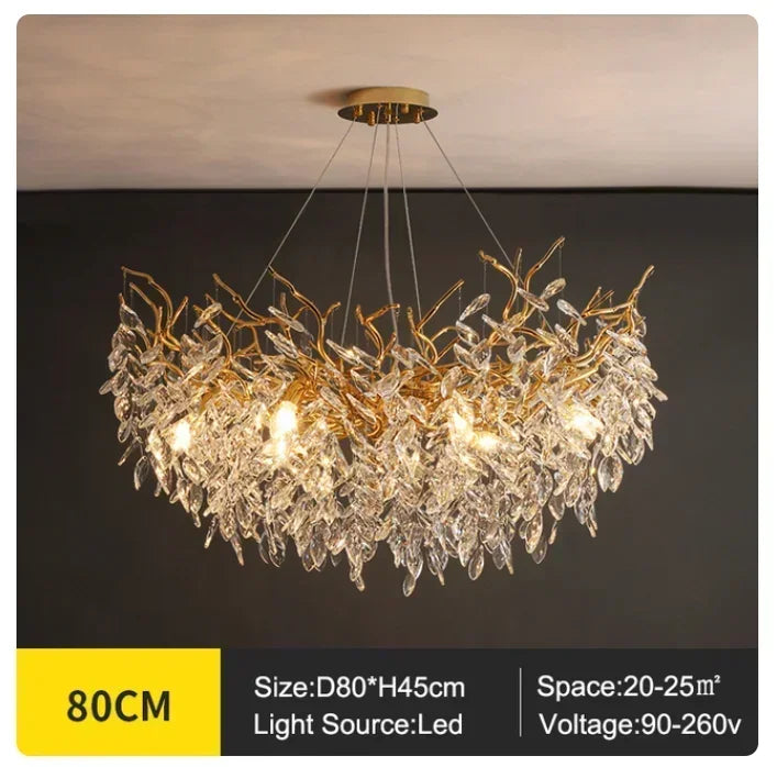 French luxury golden modern branch-shaped ceiling chandelier simple villa duplex American living room crystal LED chandelier