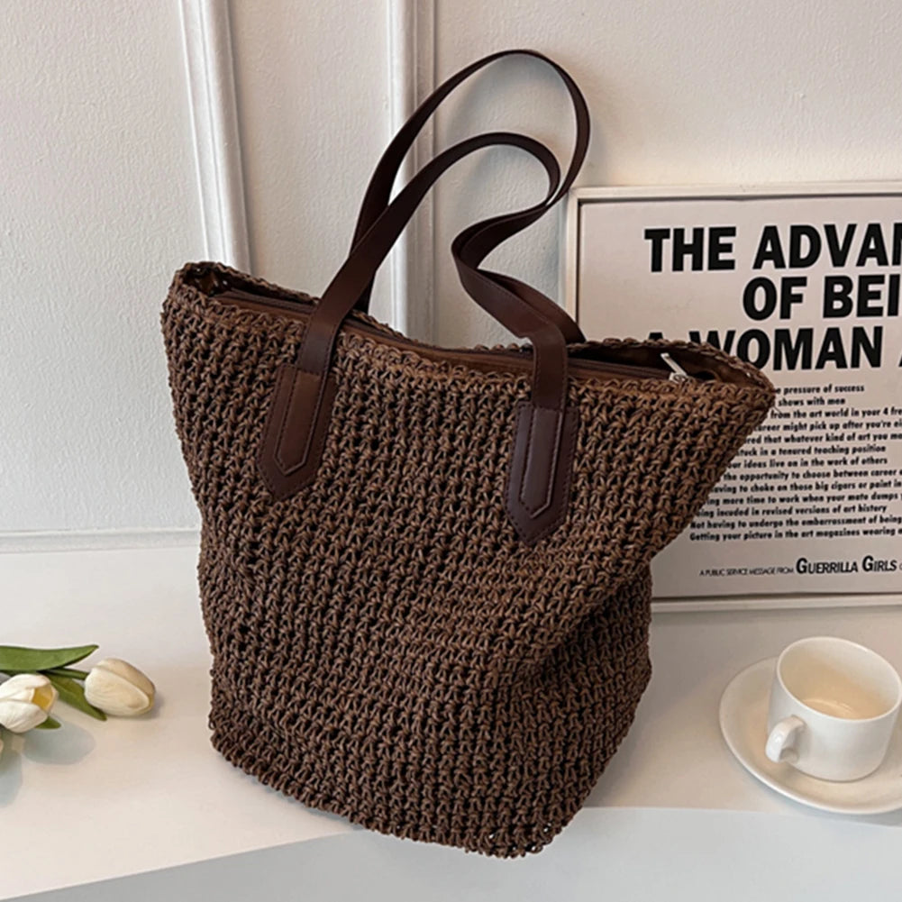 Women Shouder Bag Bohemian Straw Underarm Bag Summer Beach Woven Armpit Bag Large Casual Knitted Bag Shopping Bags