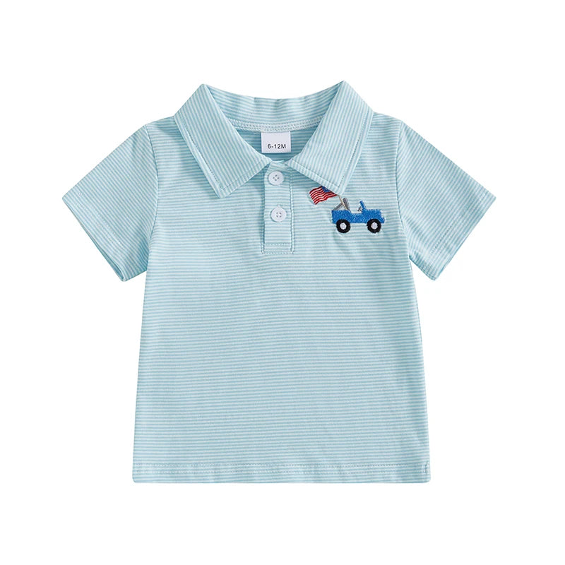 American Flag Print Toddler Baby Boy Short Sleeve Shirt Collared Striped Tops Summer Clothes Independence Day Outfit