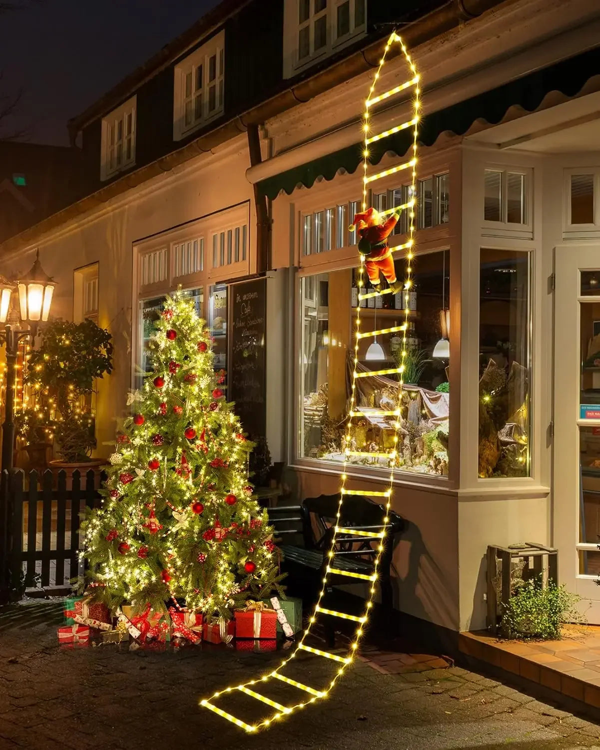 Christmas Decorations LED Ladder Lights with Climbing Santa Claus, 10ft Outdoor Christmas Decorative Lights - 8 Modes Xmas