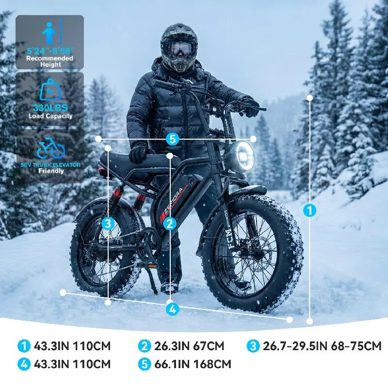 ZEFIORA V12 snow electric bike 20 inch 800W Peak Motor 25MPH 30 Miles 48V Free Local Shipping Certified Ul2849 Factory Original