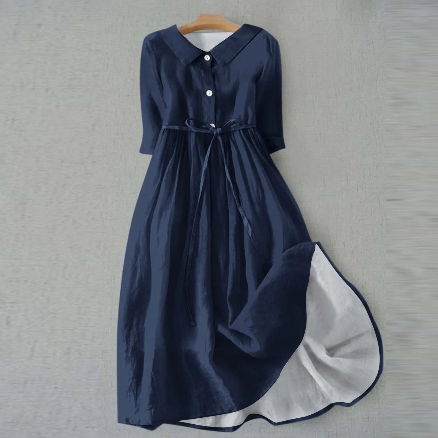 Women Beach Dress Solid Color Summer A-line 3/4 Sleeve Shirt Dress Casual Loose Female Sundress Holiday Baggy Long Robe